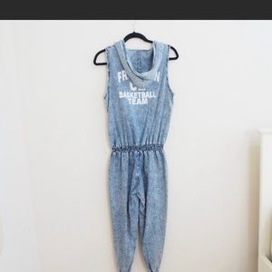 NWOT Hooded Denim Drawstring Jumpsuit